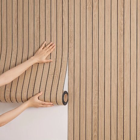 3D wandpanelen houtpanelen zelfklevend 60x300cm (Beige)