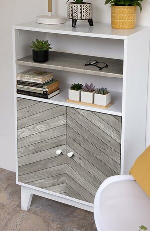 plakfolie hout visgraat op kastje