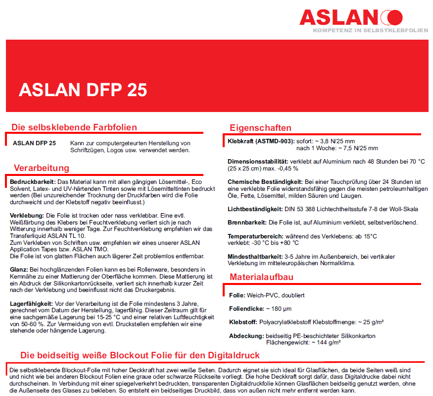 Handleiding Aslan DFP25 verduisteringsfolie