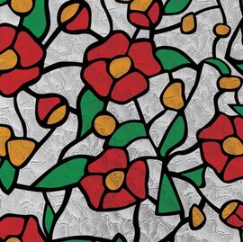 Raamfolie glas in lood rode bloem (45cm)